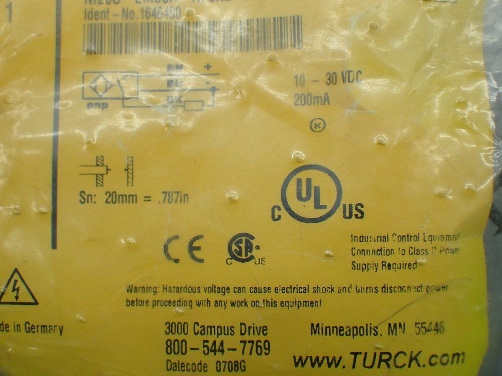 Turck Inductive Proximity Sensor - Ni20u-em30h-ap6x2-h1141/s1589
