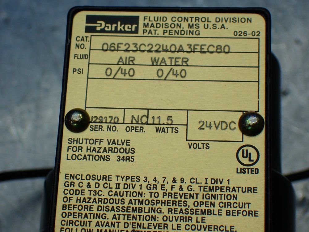 Parker 3/8"npt, 5/8" Orifice, Pneumatic Solenoid Valve - 06f23c2240a3fec80
