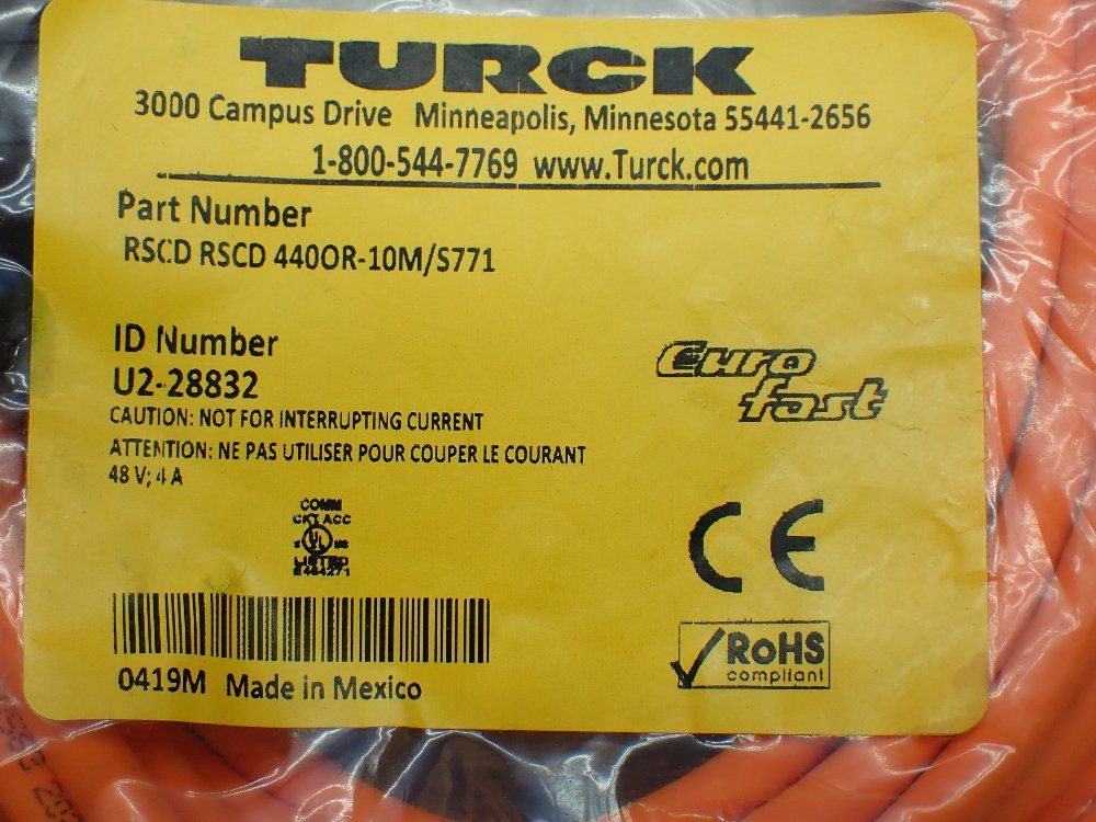 Turck 32ft Length 2 U2-28832 Industrial Ethernet Cables. - Rscd Rscd 440or-10m/s771