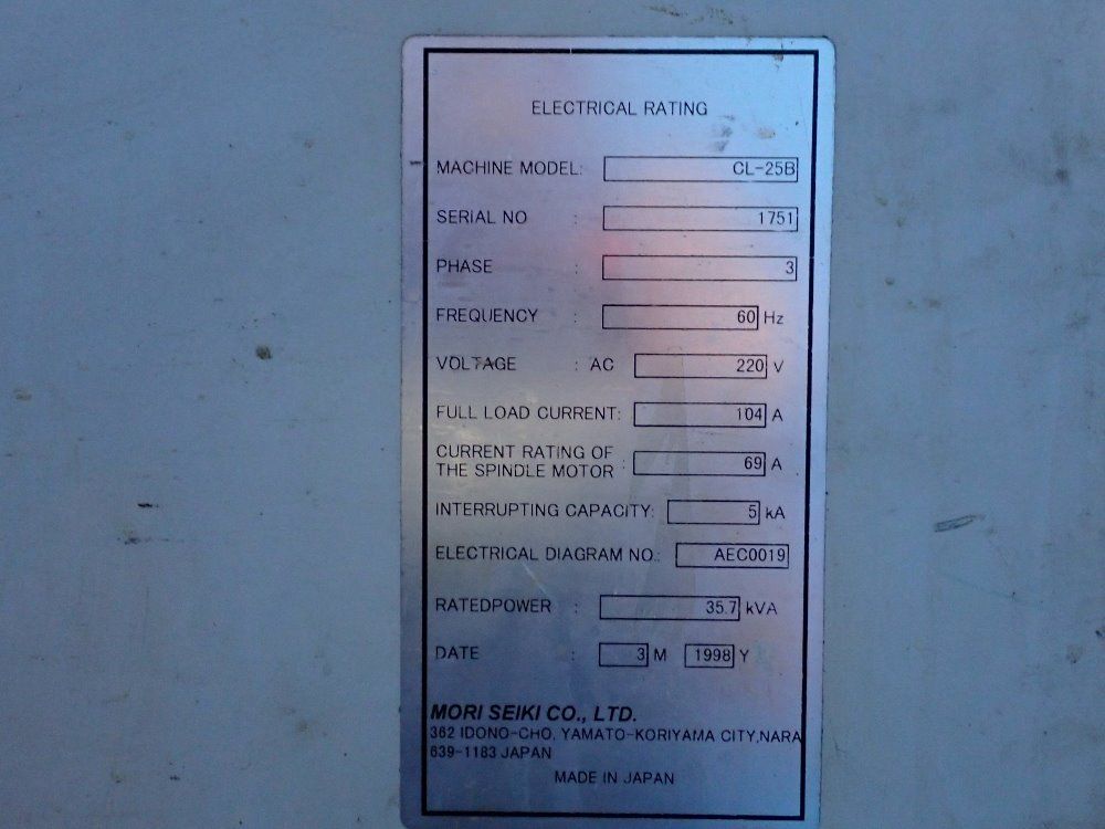 Mori Seiki 1998 Mori Seiki Sl-25b Cnc Lathe - Cl-25b
