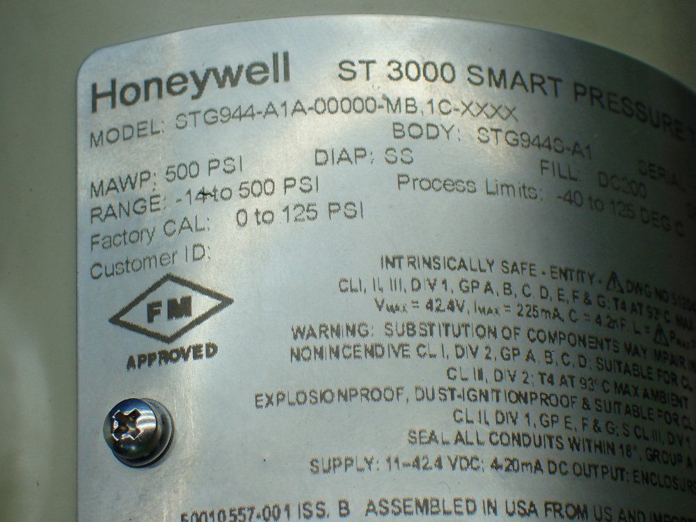 Honeywell St 3000 Smart Pressure Transmitter. - Stg944-a1a-00000-mb,1c-xxxx