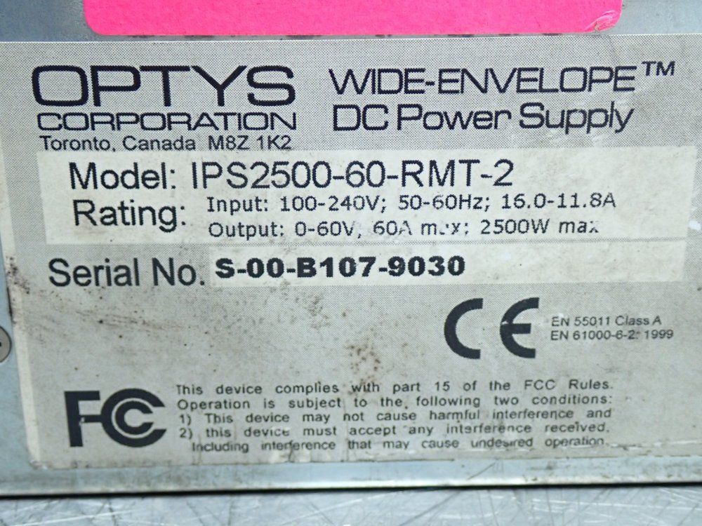 Optys Corporation Wide-envelope Dc Power Supply - Ips2500-60-rmt-2