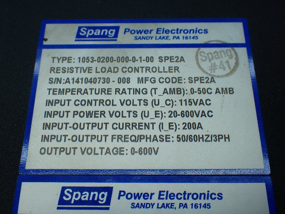 Spang Resistive Load Controller. - 1053-0200-000-0-1-00