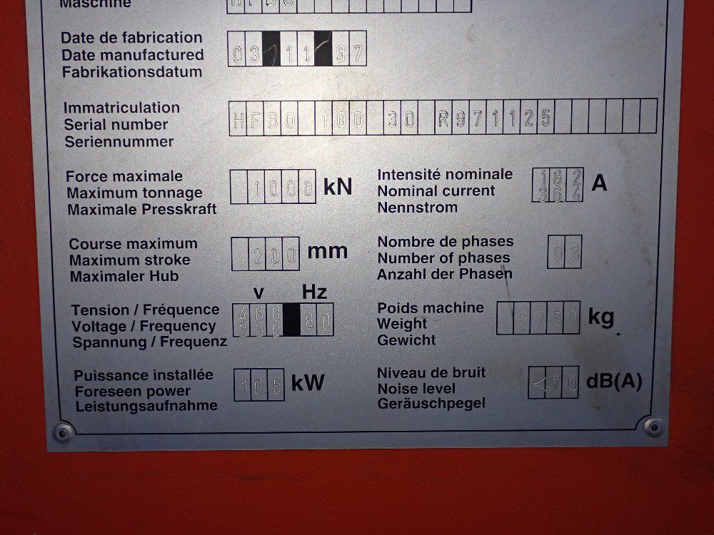 Amada 1000 Kn X 122" 1997 Amada Hfb1003 Press Brake - Hfb1003