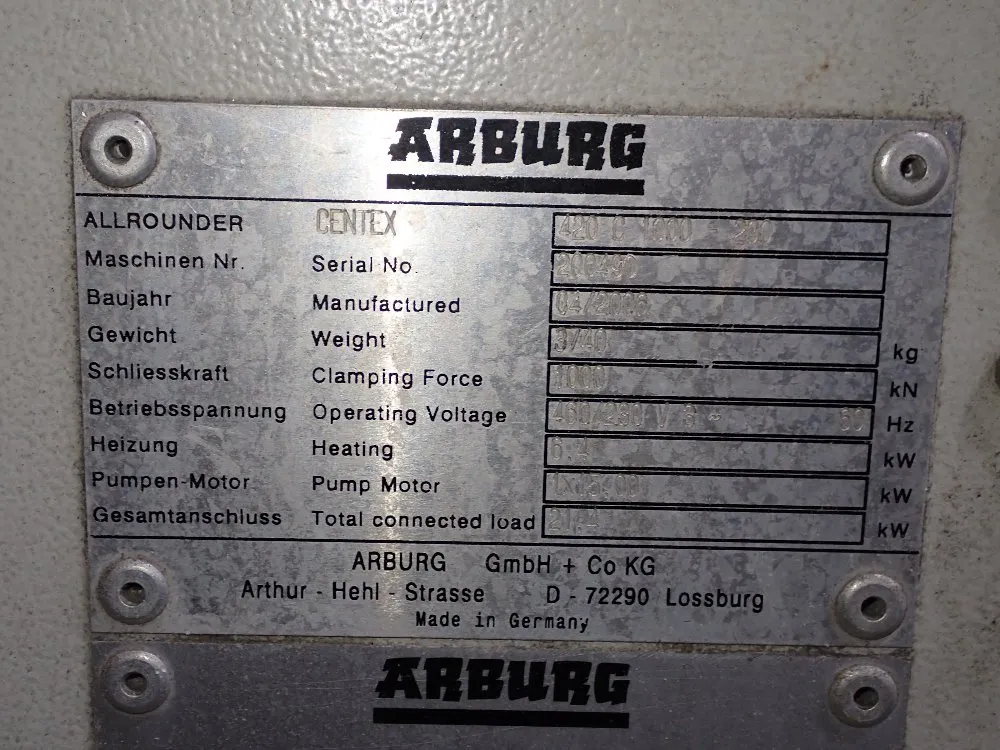 Arburg 1000 Kn Injection Molder - 420c 1000 290