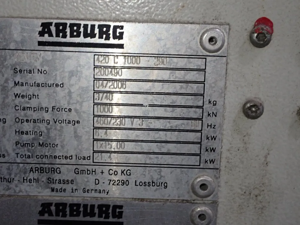 Arburg 1000 Kn Injection Molder - 420c 1000 290