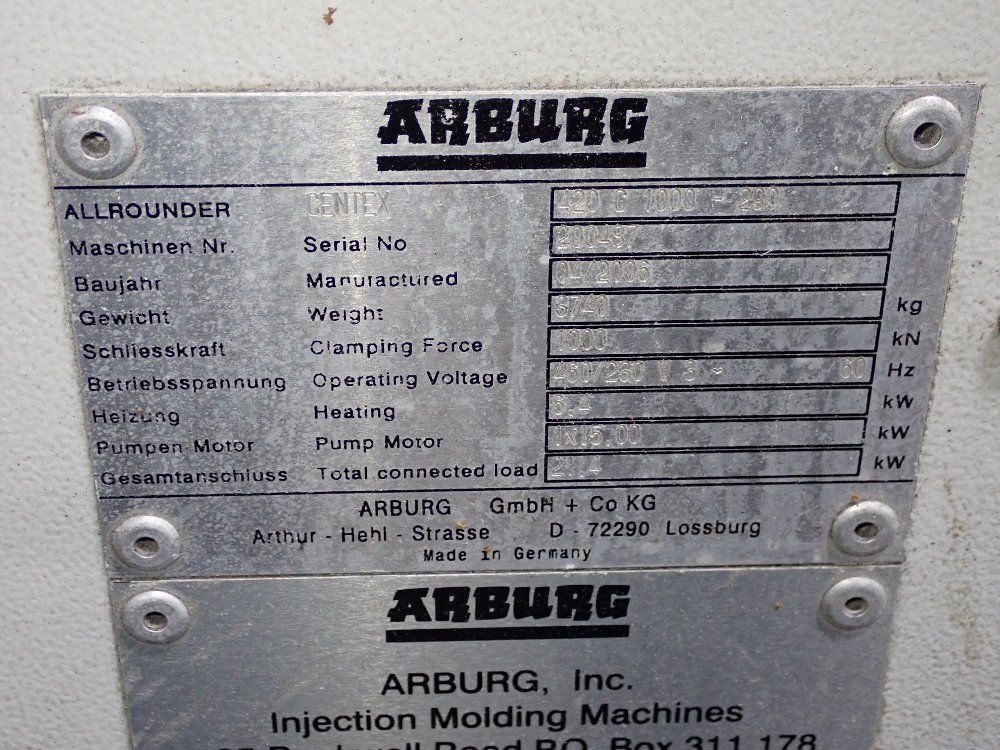 Arburg 1000 Kn Injection Molder - 420c 1000 290
