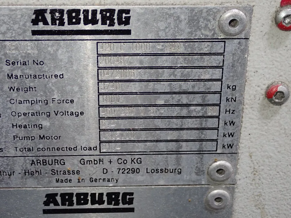 Arburg 1000 Kn Injection Molder - 420c 1000 290