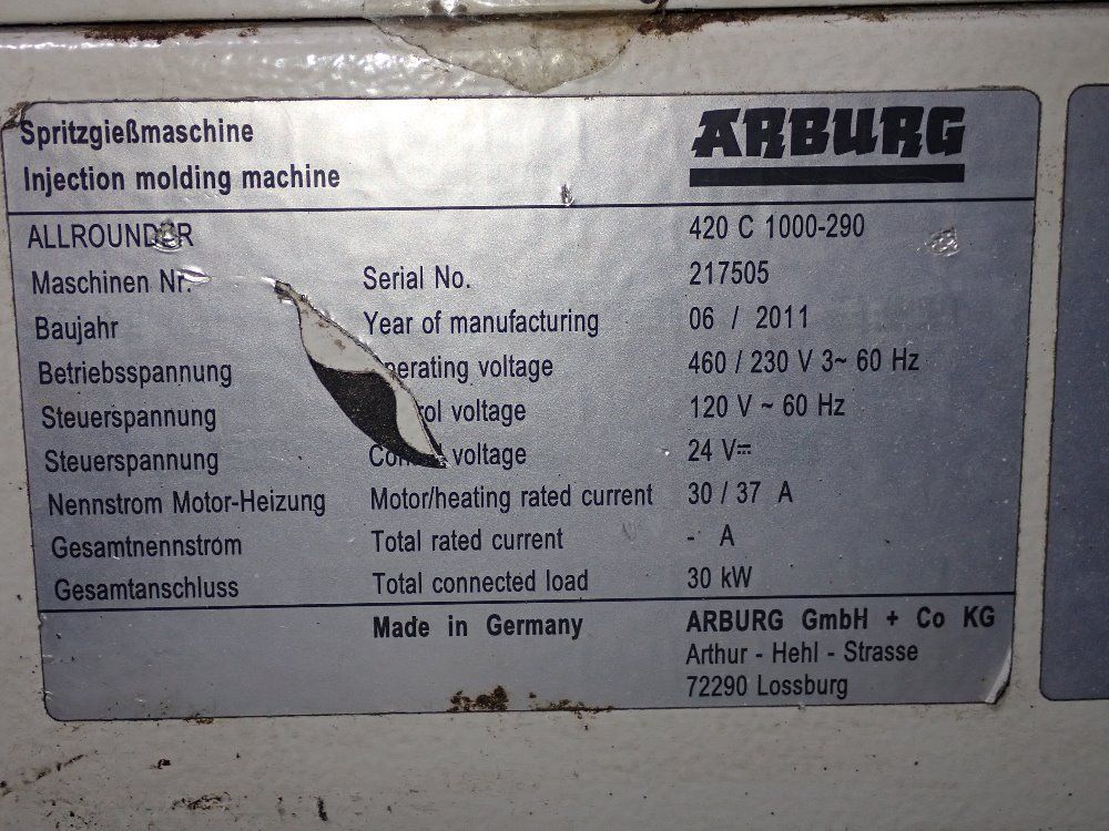 Arburg 2011 Arburg 420 C 1000290 Injection Molder