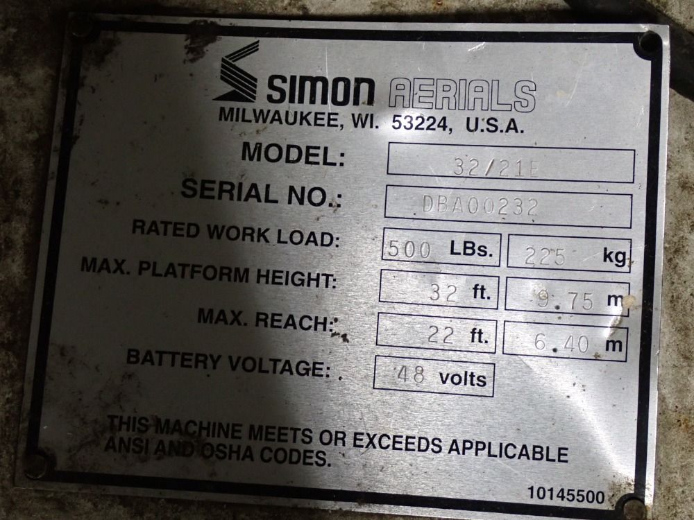 Simon 22' Reach/32' Platform Height 32/21e Boom Lift - 32/21e