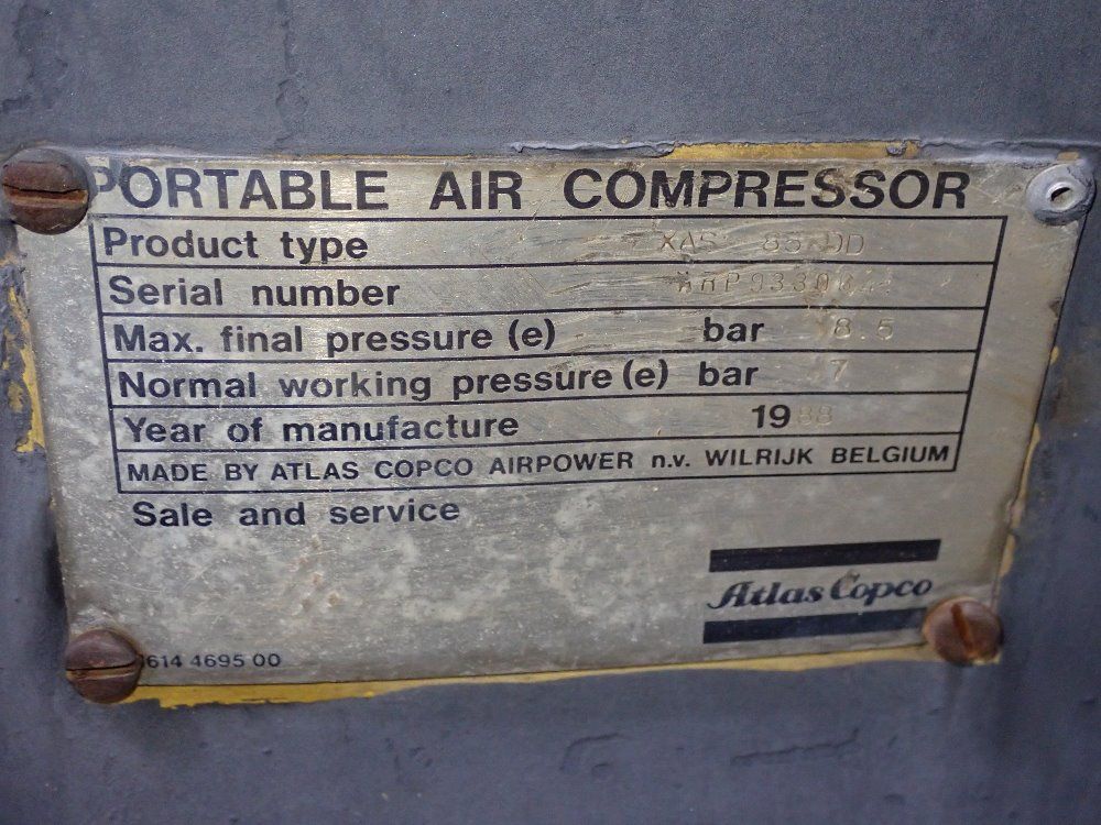 Atlas Copco 1988 Atlas Copco Xas 85dd Portable Air Compressor