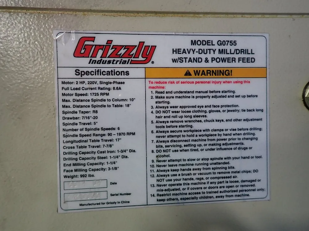 Grizzly Vertical Mill