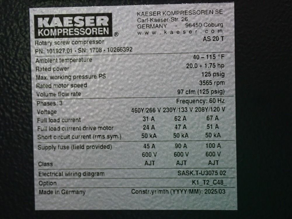 Kaeser 2025 Kaeser As 20 T Air Compressor