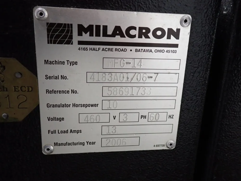 Milacron 10 Hp 2006 Milacron Mfg-14 Granulator - Mfg-14