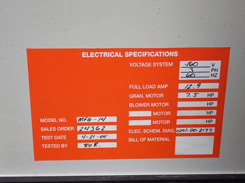 Milacron 7.5 Hp 2004 Milacron Mfg-14 Granulator - Mfg-14