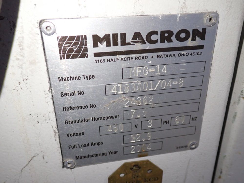 Milacron 7.5 Hp 2004 Milacron Mfg-14 Granulator - Mfg-14