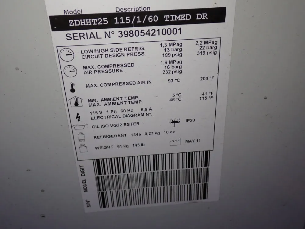 Parker Hannifin Refrigerated Dryer - Zdhht25