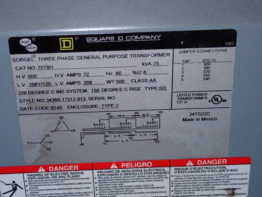Square D 75 Kva Transformer - 75t8h