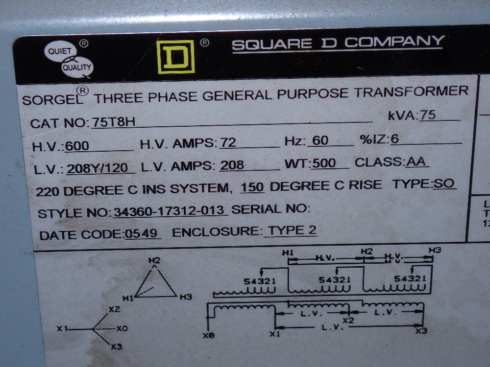 Square D 75 Kva Transformer - 75t8h