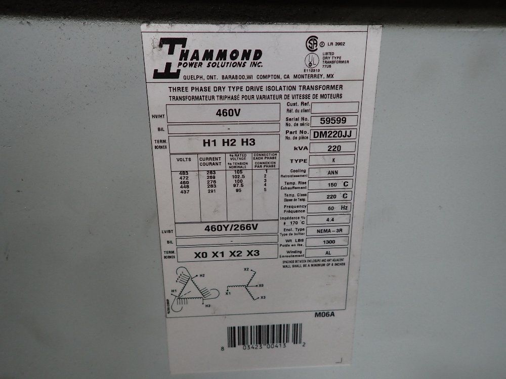 Hammond 220 Kva 220 Kva Transformer - Dm220jj
