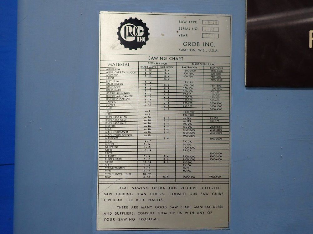 Grob 36 1/2" 1981 Grob 4v-36 Vertical Band Saw - 4v-36