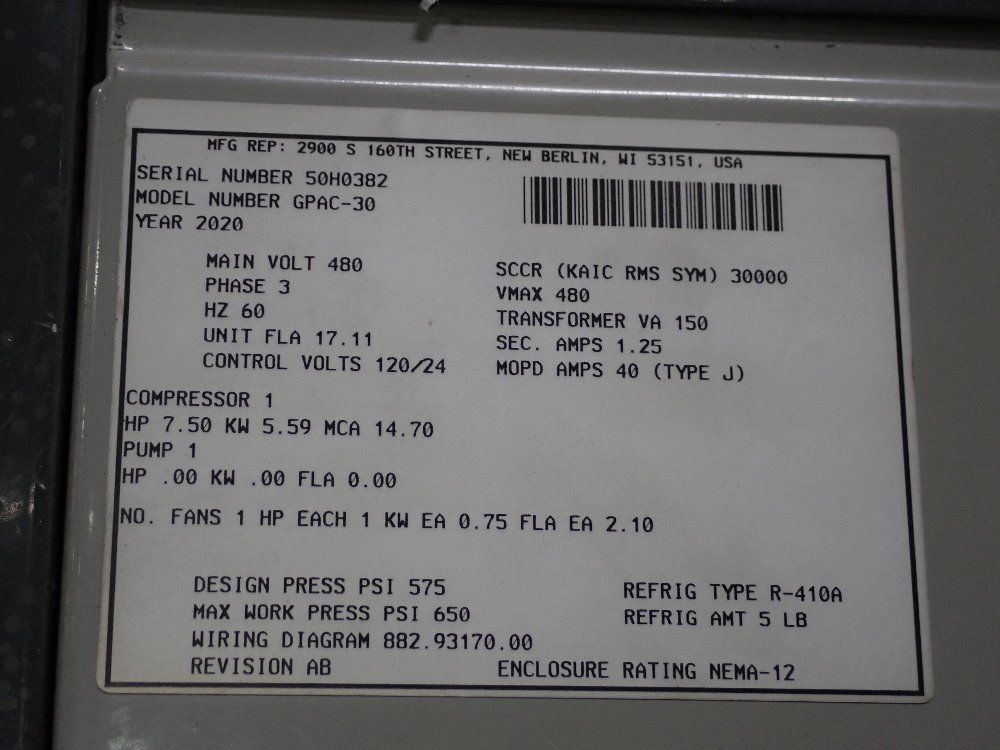 Sterling 2020 Sterling Gpac30 Chiller