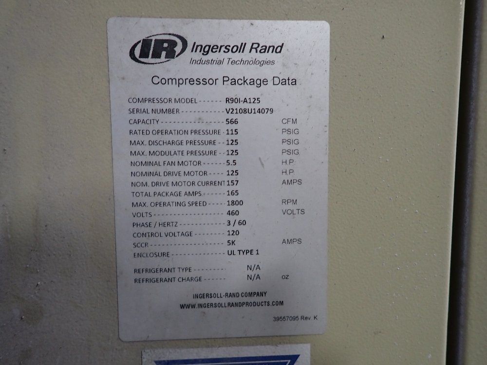 Ingersoll Rand 125 Hp Rotary Screw Air Compressor - R90i-a125