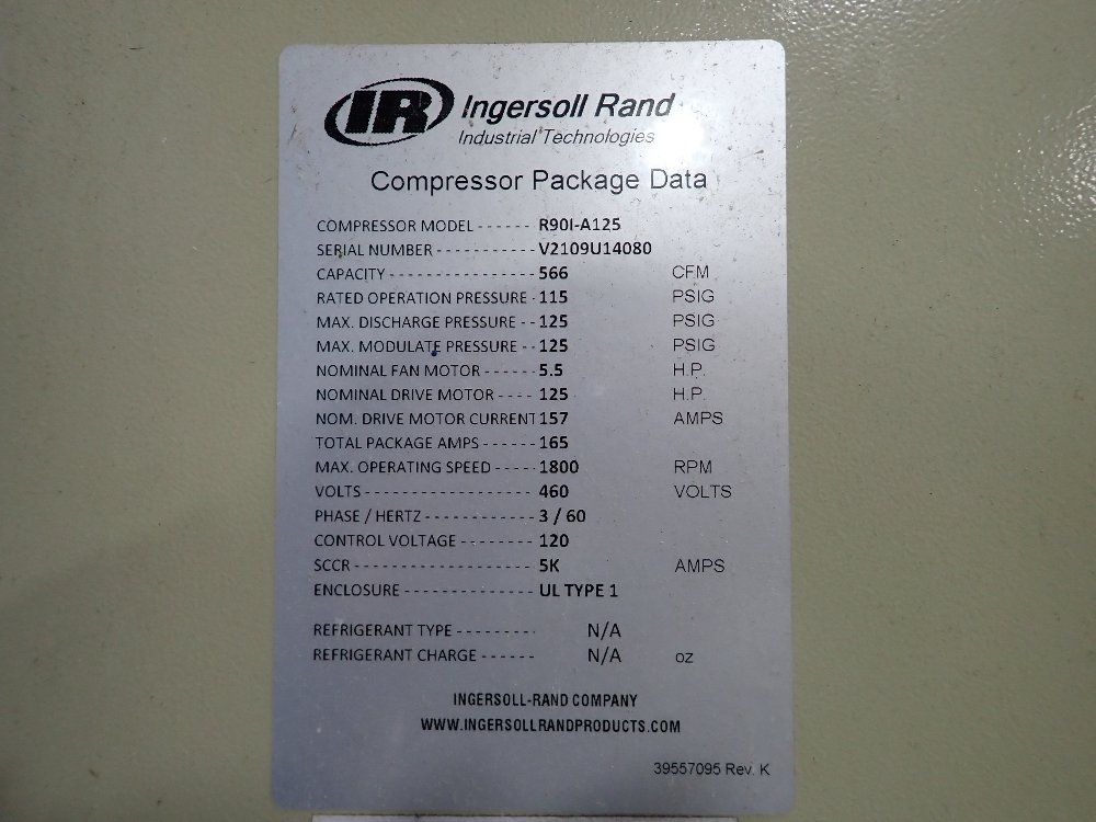 Ingersoll Rand 125 Hp Rotary Screw Air Compressor - R90i-a125