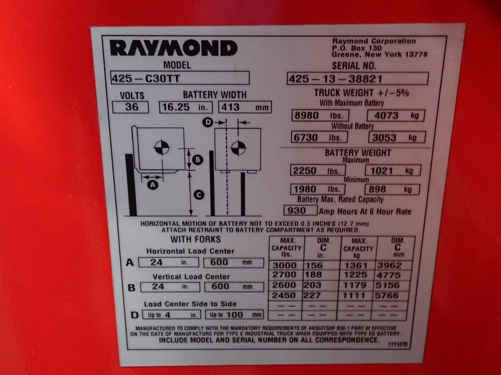 Raymond 3000 Lbs Standup Forklift - 425-c30tt