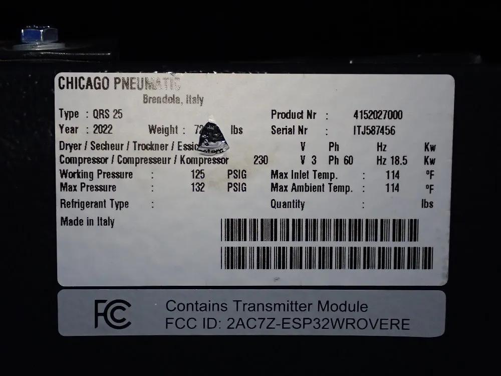 Chicago Pneumatic 18.5 Kw Air Compressor - Qrs25