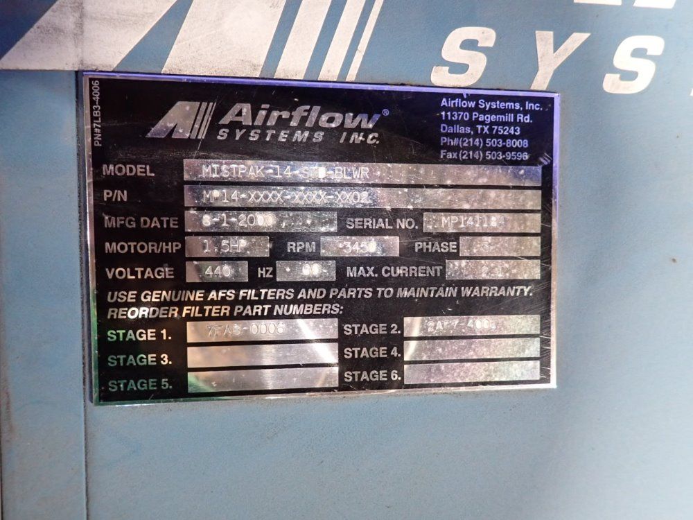 Airflow Systems 1.5 Hp Mist Collector - Mistpak-14-std-blwr