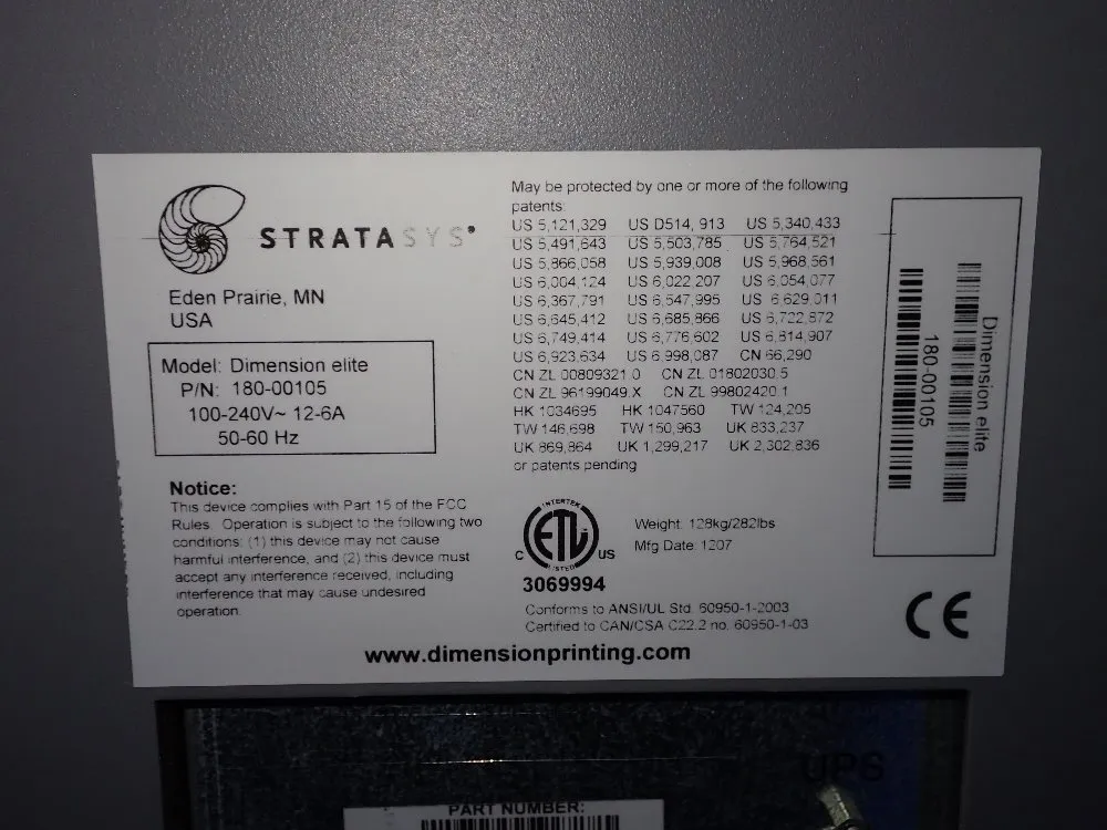 Stratasys 3d Printer - Dimension Elite