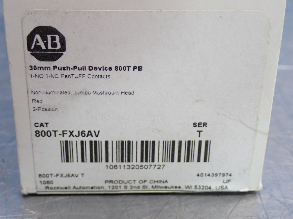 Allen Bradley 30mm Mushroom Head Push-pull Button Device - 800t-fxj6av