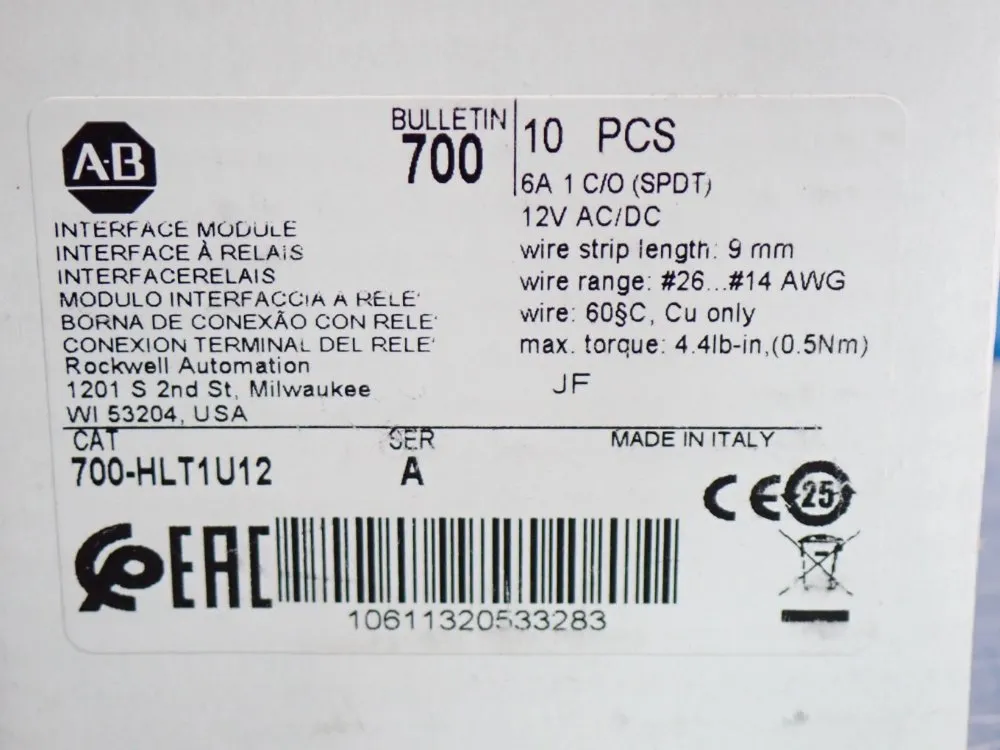 Allen Bradley Terminal Block Relay Unit 9pcs - 700-hlt1u12