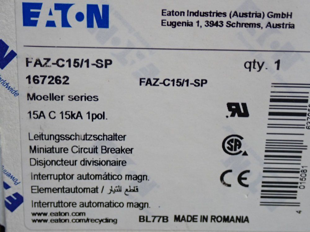 Eaton Miniature Supplementary Protector - Faz-c15/1-sp