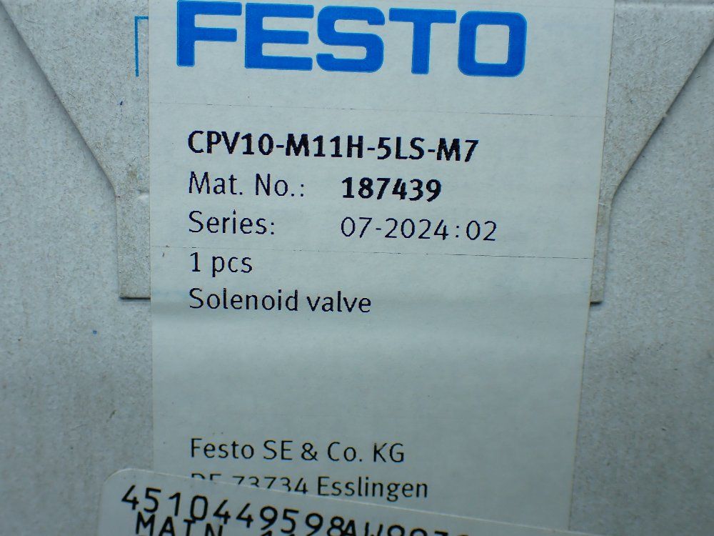 Festo Solenoid Valve. 187439 - Cpv10-m11h-5ls-m7