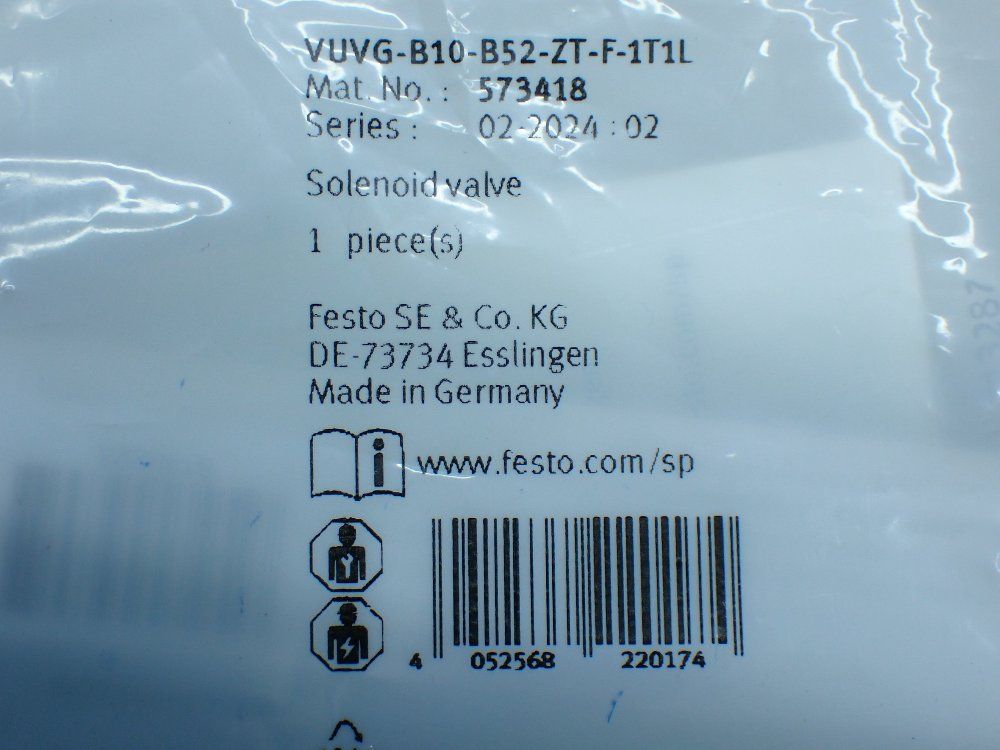 Festo Pneumatic Solenoid Valve - Vuvg-b10-b52-zt-f-1t1l