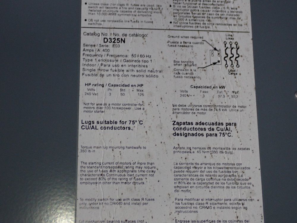 Square D 400 Amp Fusible Disconnect - 325n