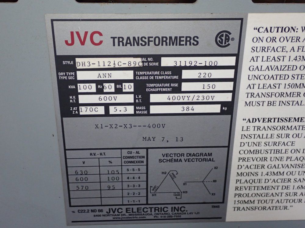 Jvc 100 Kva Transformer