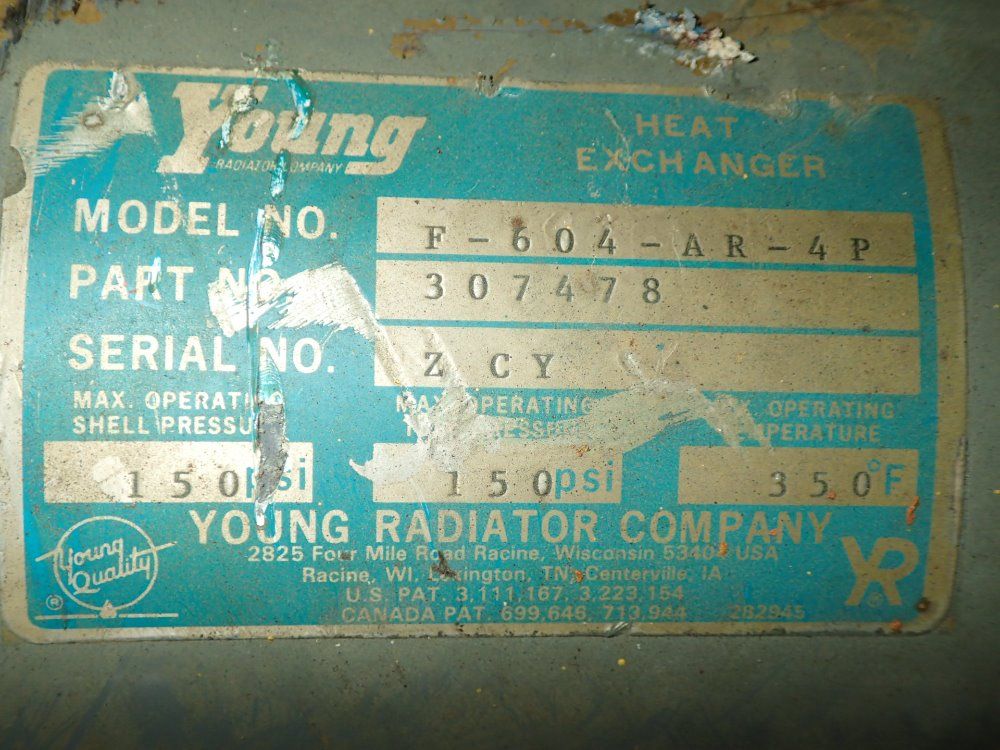 Young 150 Psi @ 350* F Heat Exchanger - F-604-ar-4p