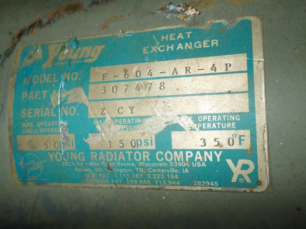 Young 150 Psi @ 350* F Heat Exchanger - F-604-ar-4p