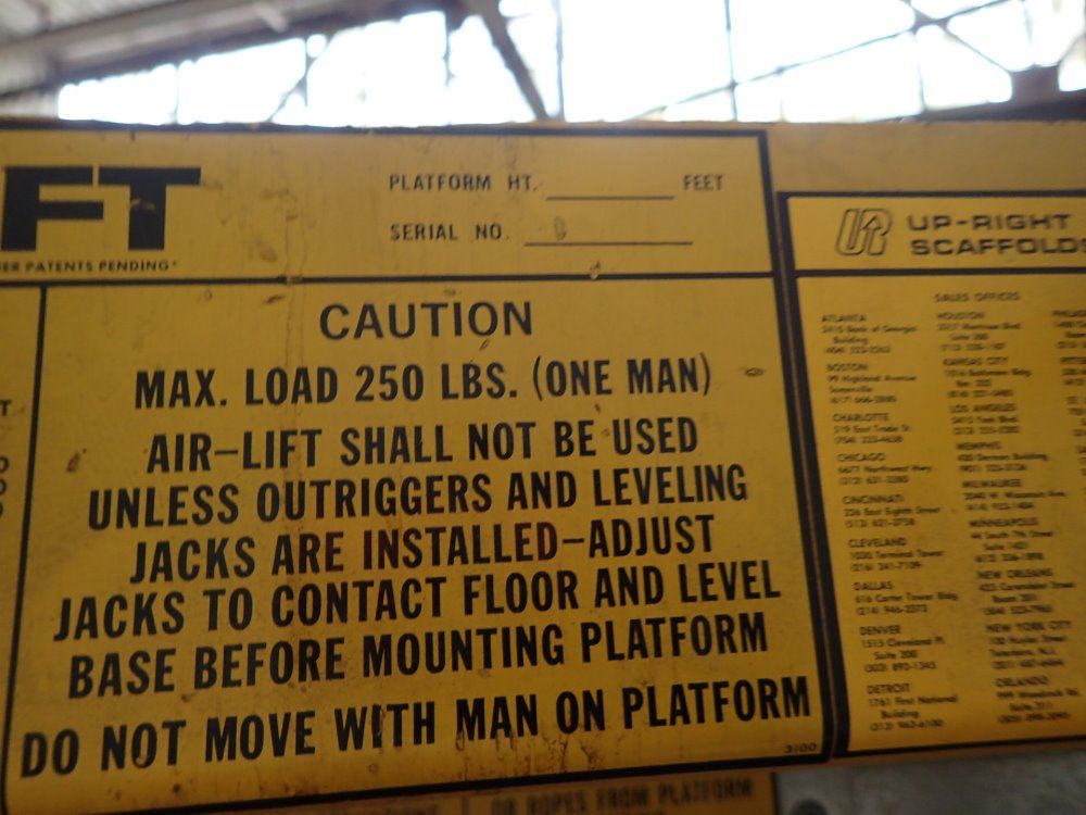 Up-right Scaffolds 250# Aluminum Pneumatic Man Lift