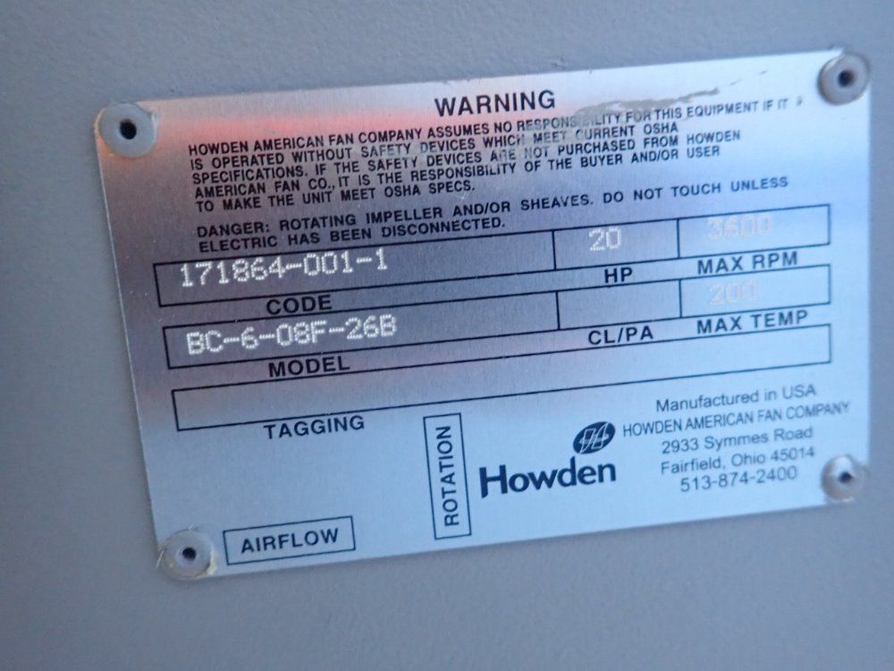 Howden 20 Hp Bc-6-08f-26b Blower - Bc-6-08f-26b