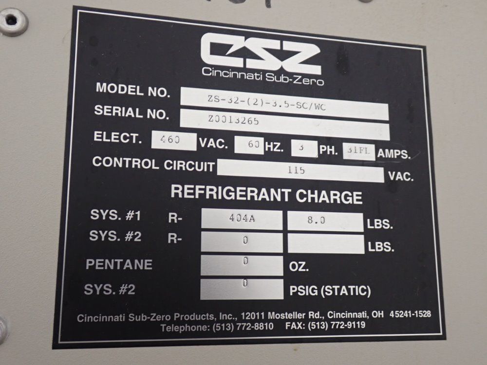 Cincnnati Sub Zero Environmental Chamber
