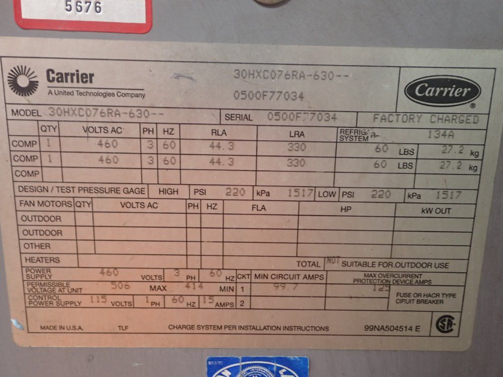 Carrier 30hxc076ra-630 Chiller - 30hxc076ra-630