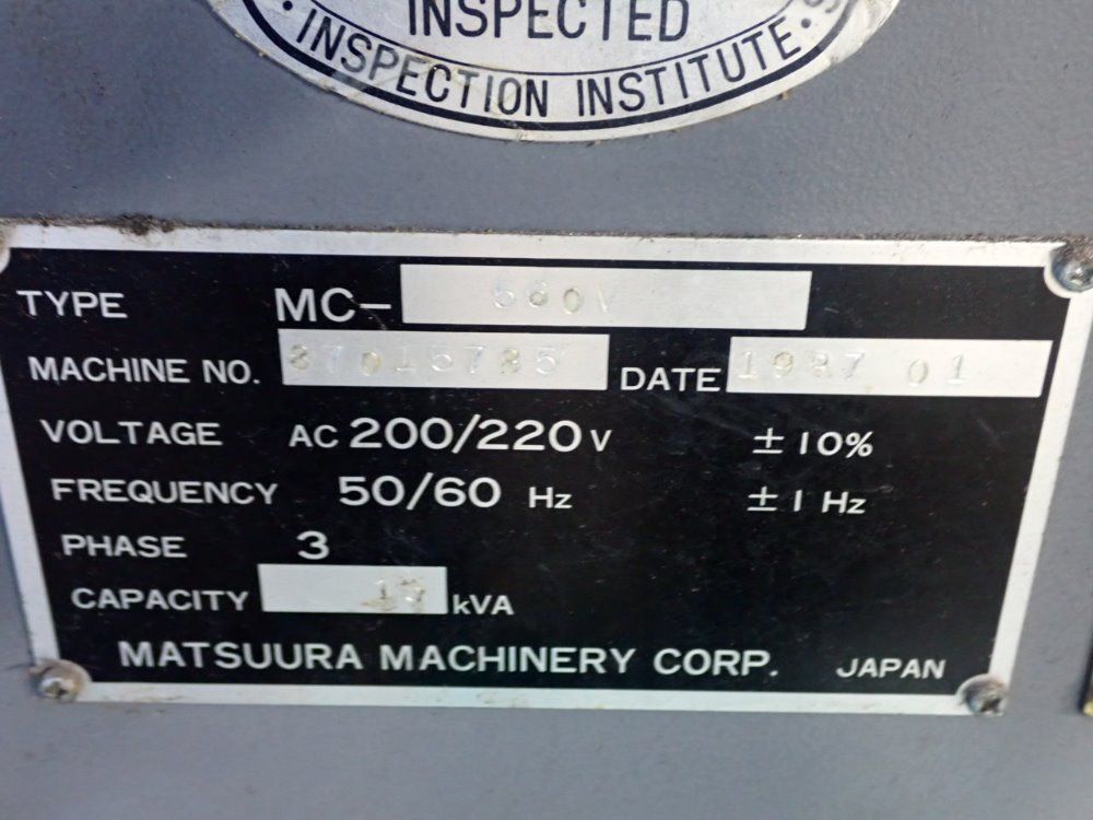 Matsuura 15" X 34" Mc560v Cnc Vmc - Mc560v