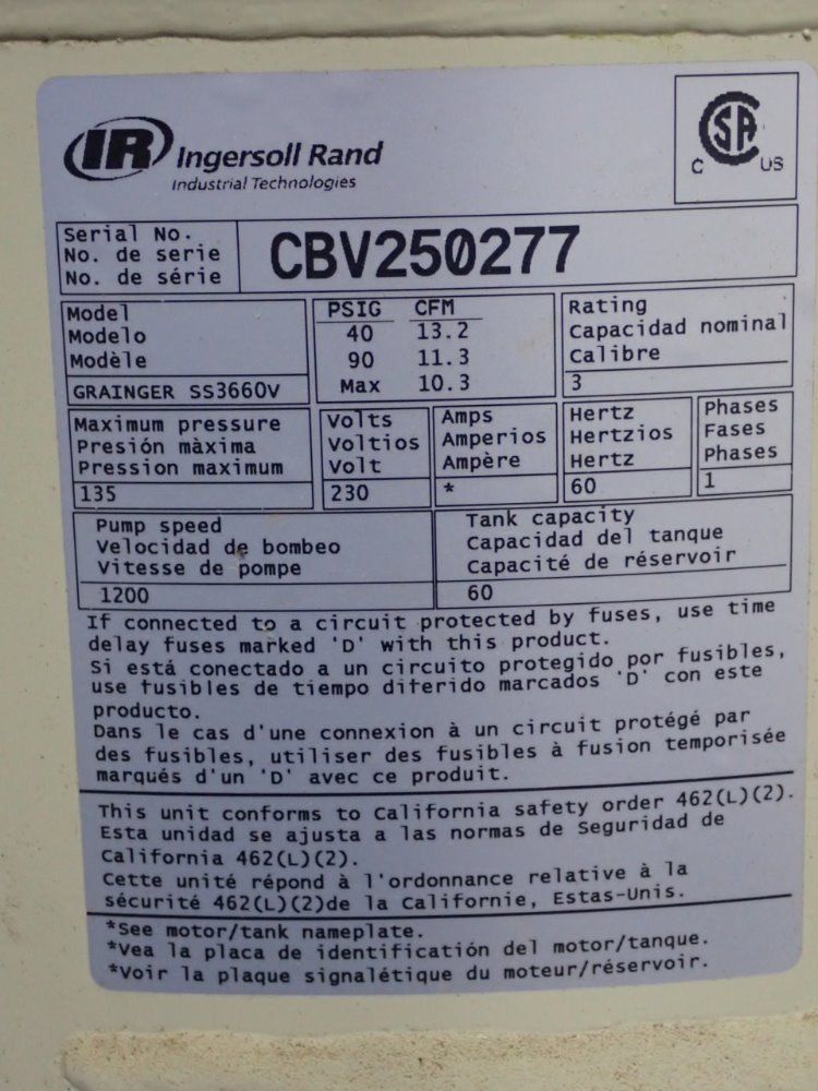 Ingersoll Rand 135 Psi Ss3660v Air Compressor - Ss3660v