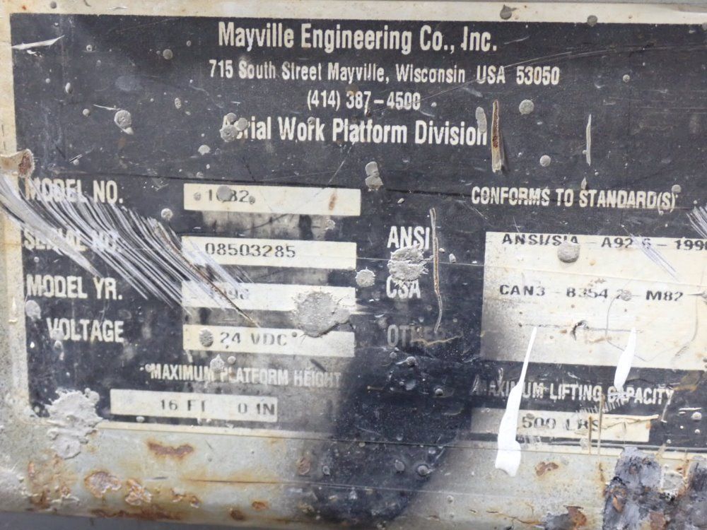 Mec/mayville Engineering 500# Mec1632 Scissor Lift - Mec1632