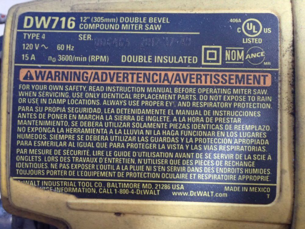 Dewalt 15a Double Bevel Compound Mitter Saw - Dw716