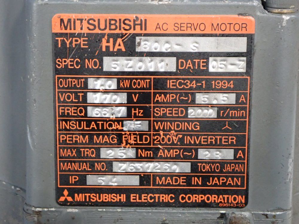 Mitsubishi Electric Corp Ac Servo Motor - 800-s